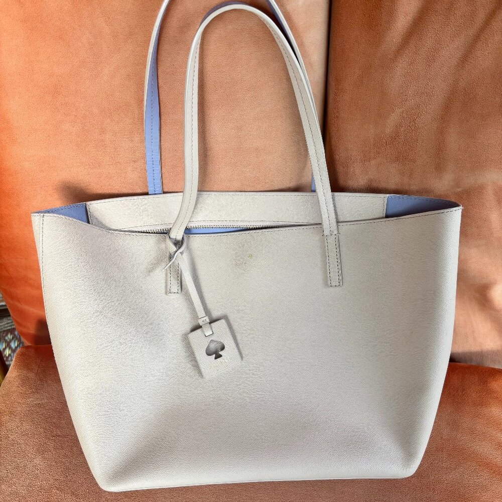 NWT Kate Spade Lida Scotts Place Cream/Light Blue Leather Tote